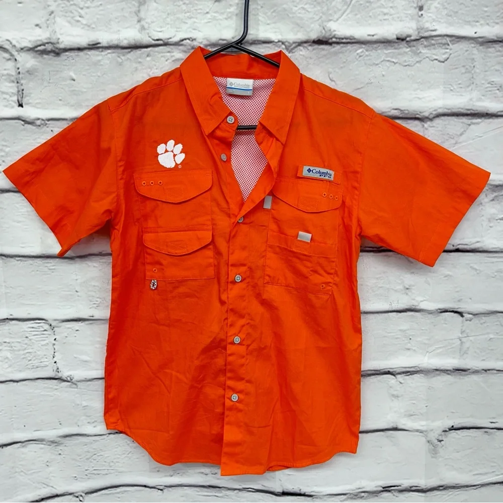 Boys Columbia PFG Fishing Shirt Button Down Orange Clemson Tiger Univers… - Picture 12 of 13